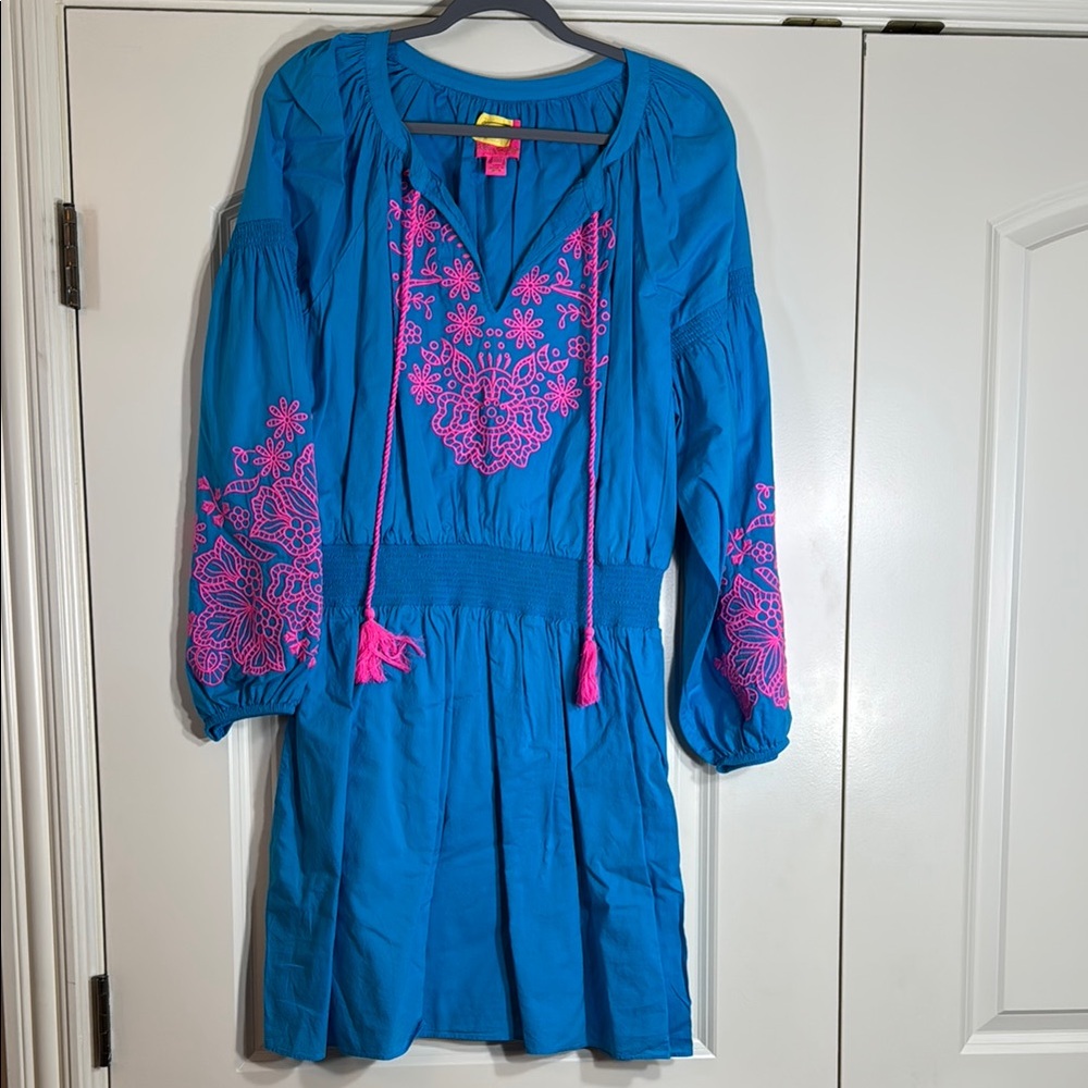 Lilly Pulitzer Blue Dress with Pink Embroidery